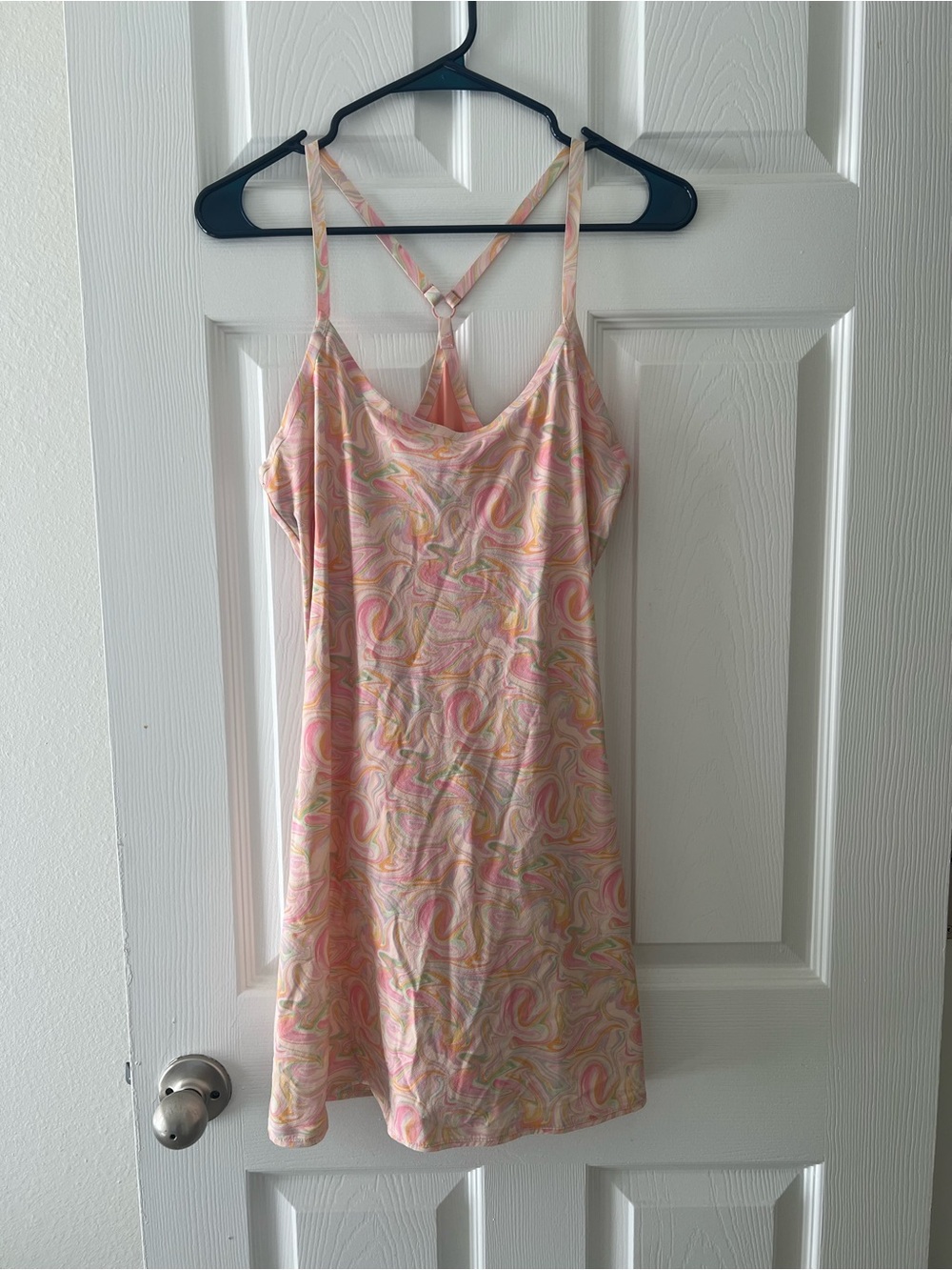 Outdoor Voices Pastel Swirl Slip Dress in Pink, Yellow and Cream